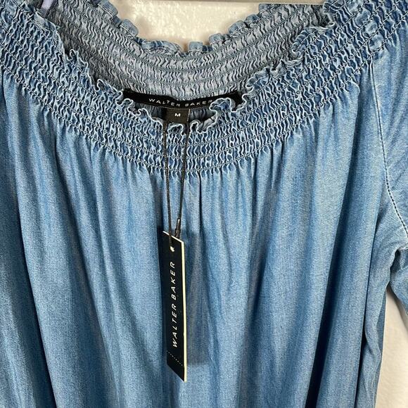 Walter Baker Tencil Chambray off the shoulder wide leg crop jumpsuit NWT medium - Picture 3 of 10